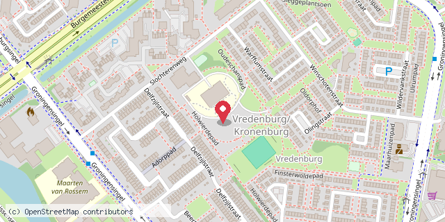 Een kaart met de locatie van Basisschool de Ommelander
