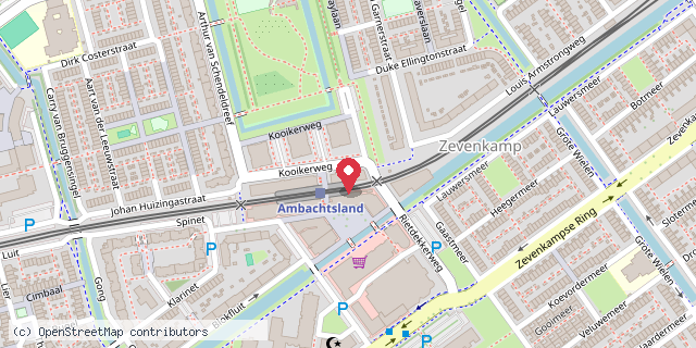 Een kaart met de locatie van Buurtsteunpunt Bosshardt