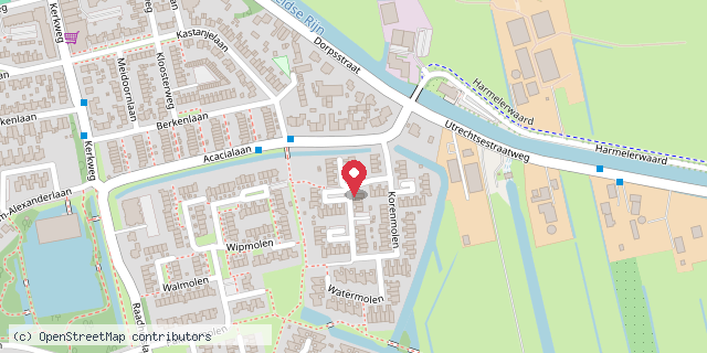 Een kaart met de locatie van Minibieb Korenmolen Harmelen