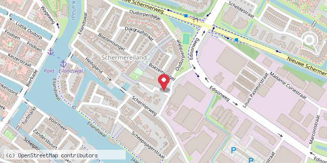 Een kaart met de locatie van O.b.s. De zes wielen