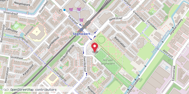 Een kaart met de locatie van Perenboomgaard Hof van Seghwaert
