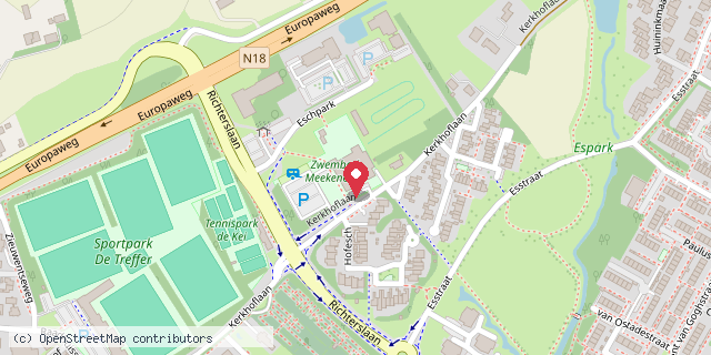Een kaart met de locatie van Zwembad Meekenesch